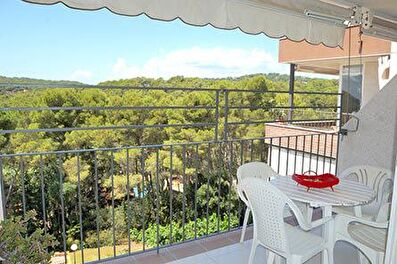 Acollidor apartament amb piscina comunitària.